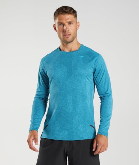 Men's Gymshark Apex Long Sleeve T-Shirts Turquoise | NZ 0USWIH